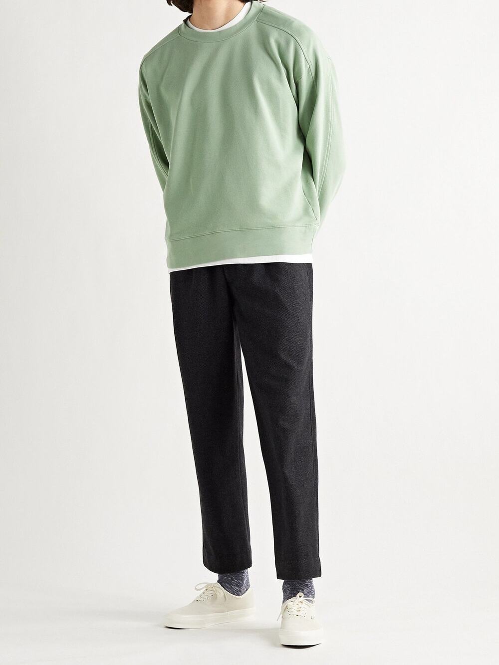 Club Monaco Men’s Tea Lounge Loopback Cotton-Jersey Pullover Sweatshirt Green M